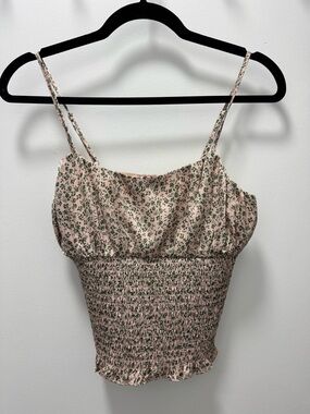 Pink Floral Smocked Cami with Green Print XS